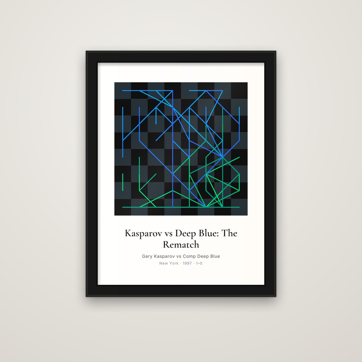 Kasparov vs Deep Blue 1997, Game 1 framed chess print