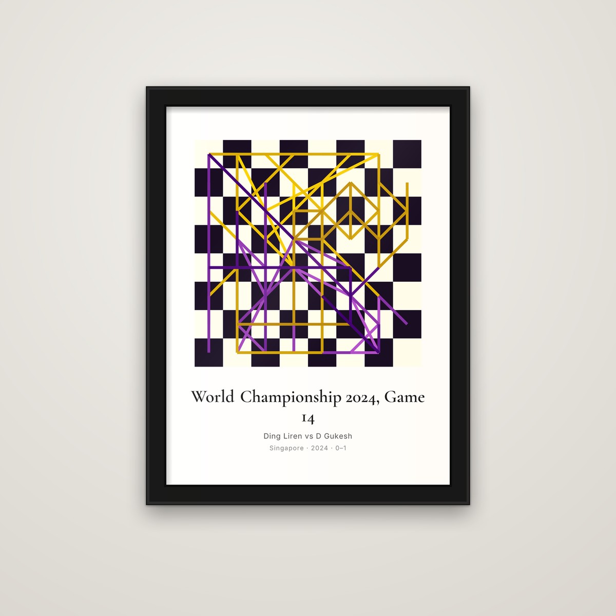 World Championship 2024, Game 14 framed chess print